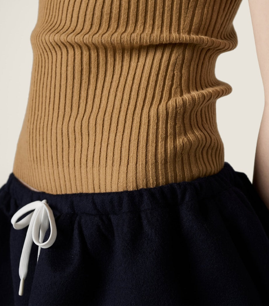 Neutral Cashmere-Blend Suede-Trim Ribbed Polo Shirt