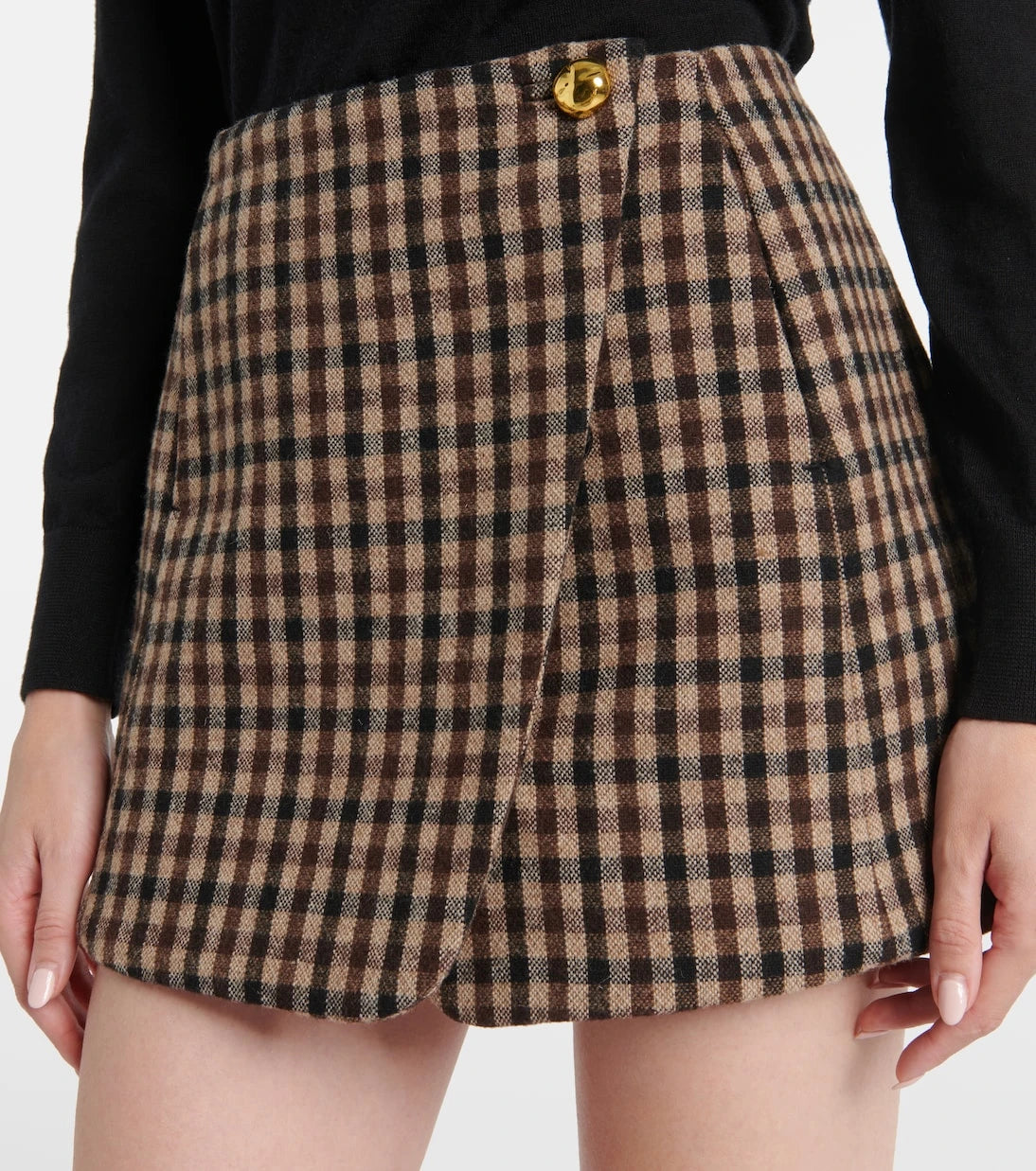 Ganni - Checked wool wrap skirt