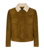 Brown Calf Leather Shearling-Trim Bomber Jacket