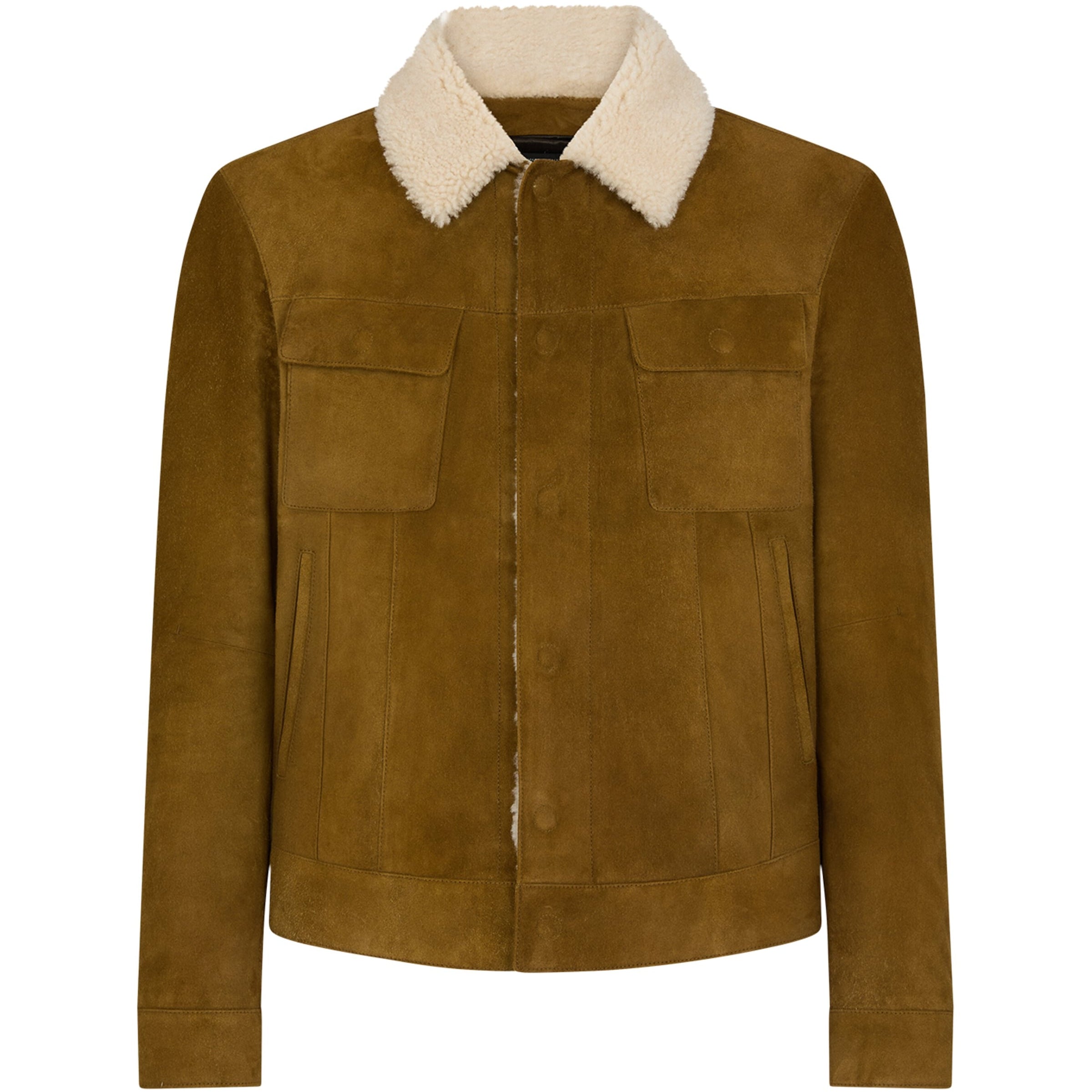 Brown Calf Leather Shearling-Trim Bomber Jacket