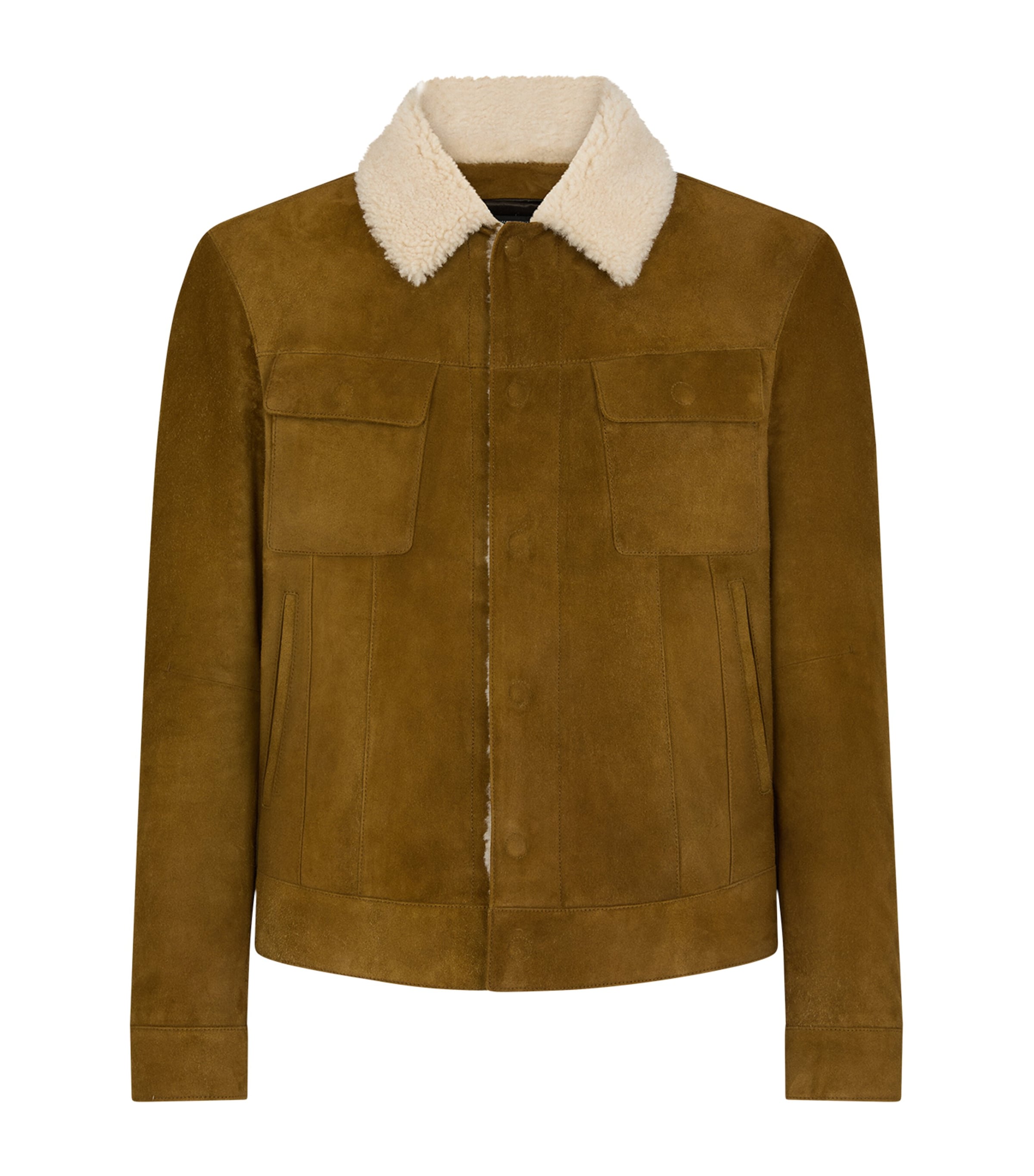 Brown Calf Leather Shearling-Trim Bomber Jacket