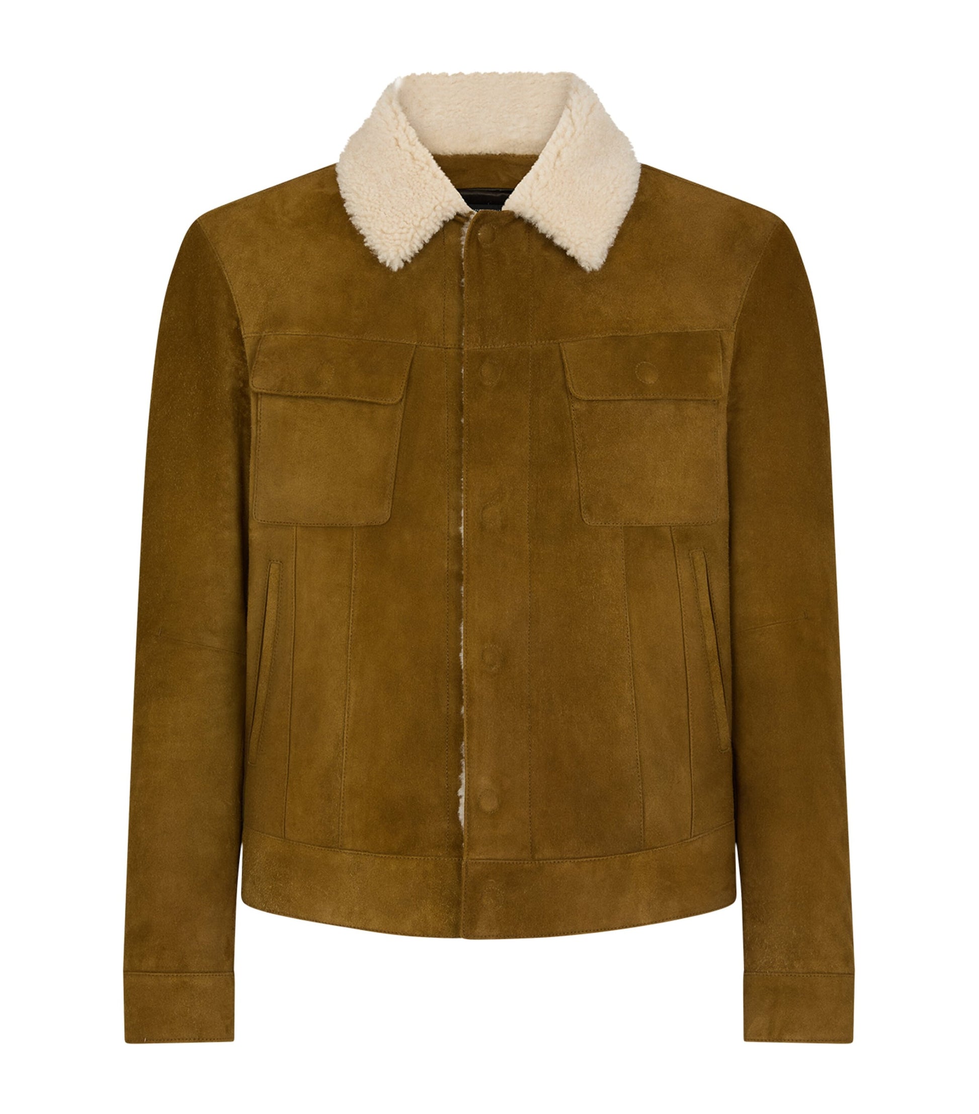 Brown Calf Leather Shearling-Trim Bomber Jacket
