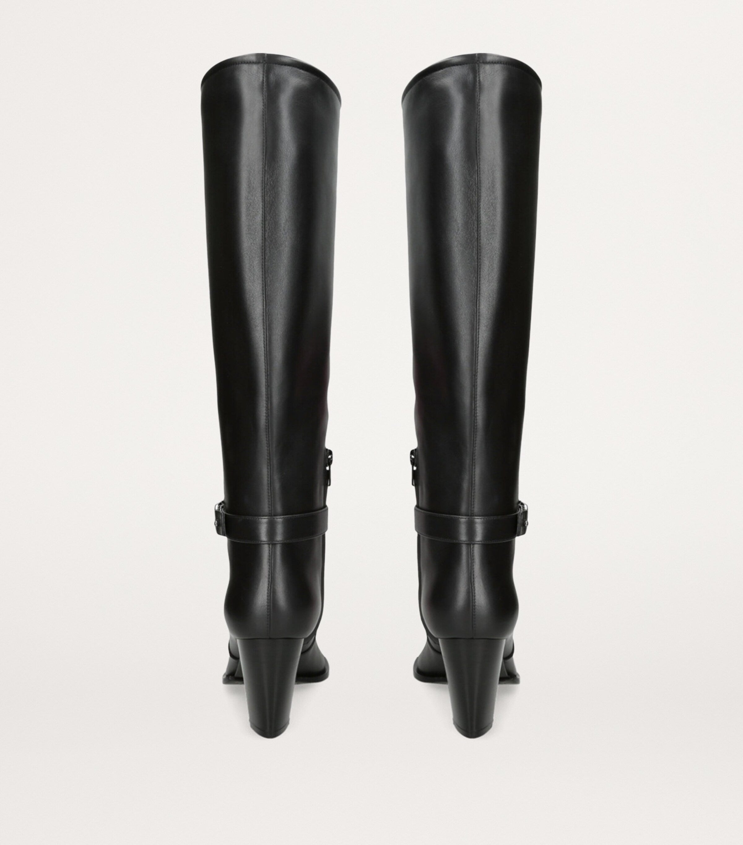 Valentino Garavani Black Leather VLogo Knee-High Boots 75