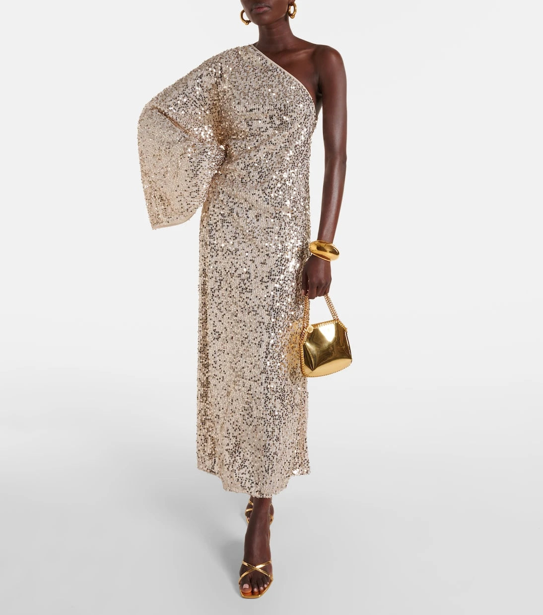 Rotate - Sequined one-shoulder maxi dress
