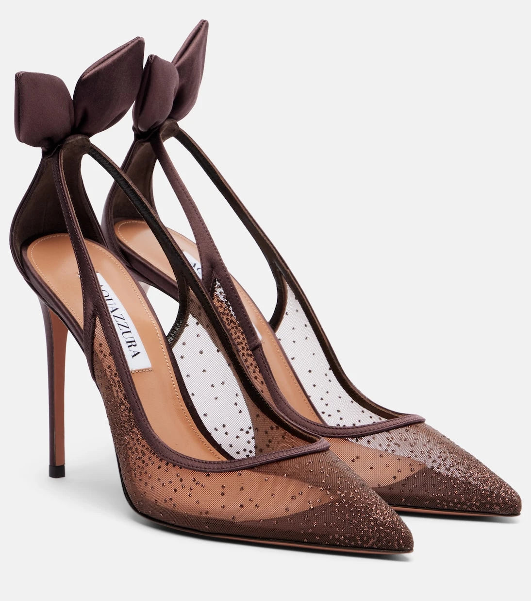 Aquazzura - Bow Tie 105 glitter mesh slingback pumps