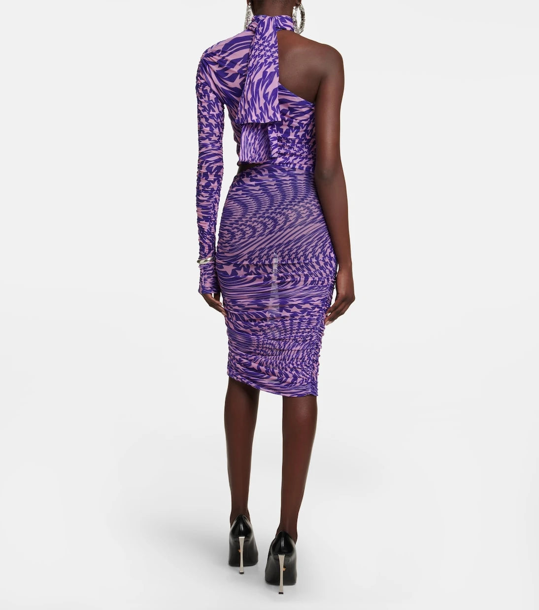 Mugler - Printed mesh cutout minidress