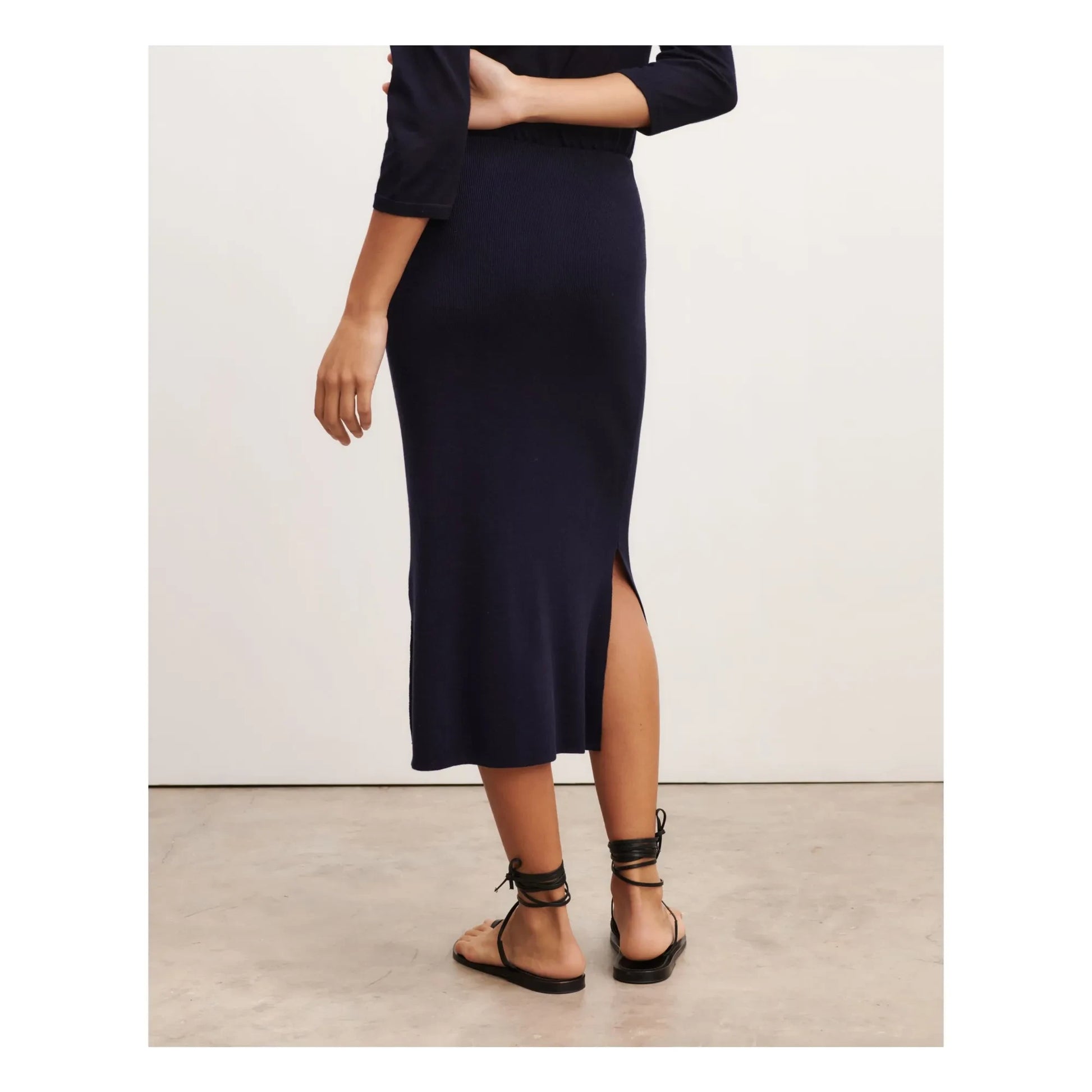 Bompard - Silk and cashmere side slit knit skirt | Black