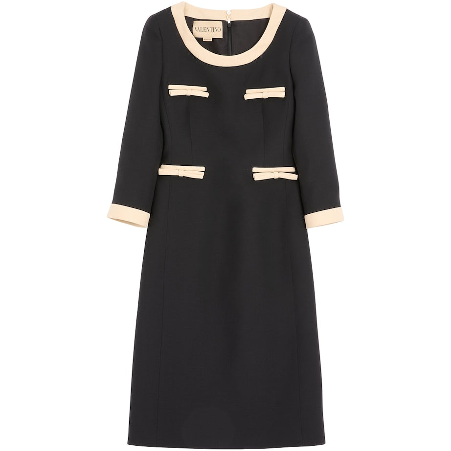 Valentino Black Virgin Wool-Silk Midi Dress