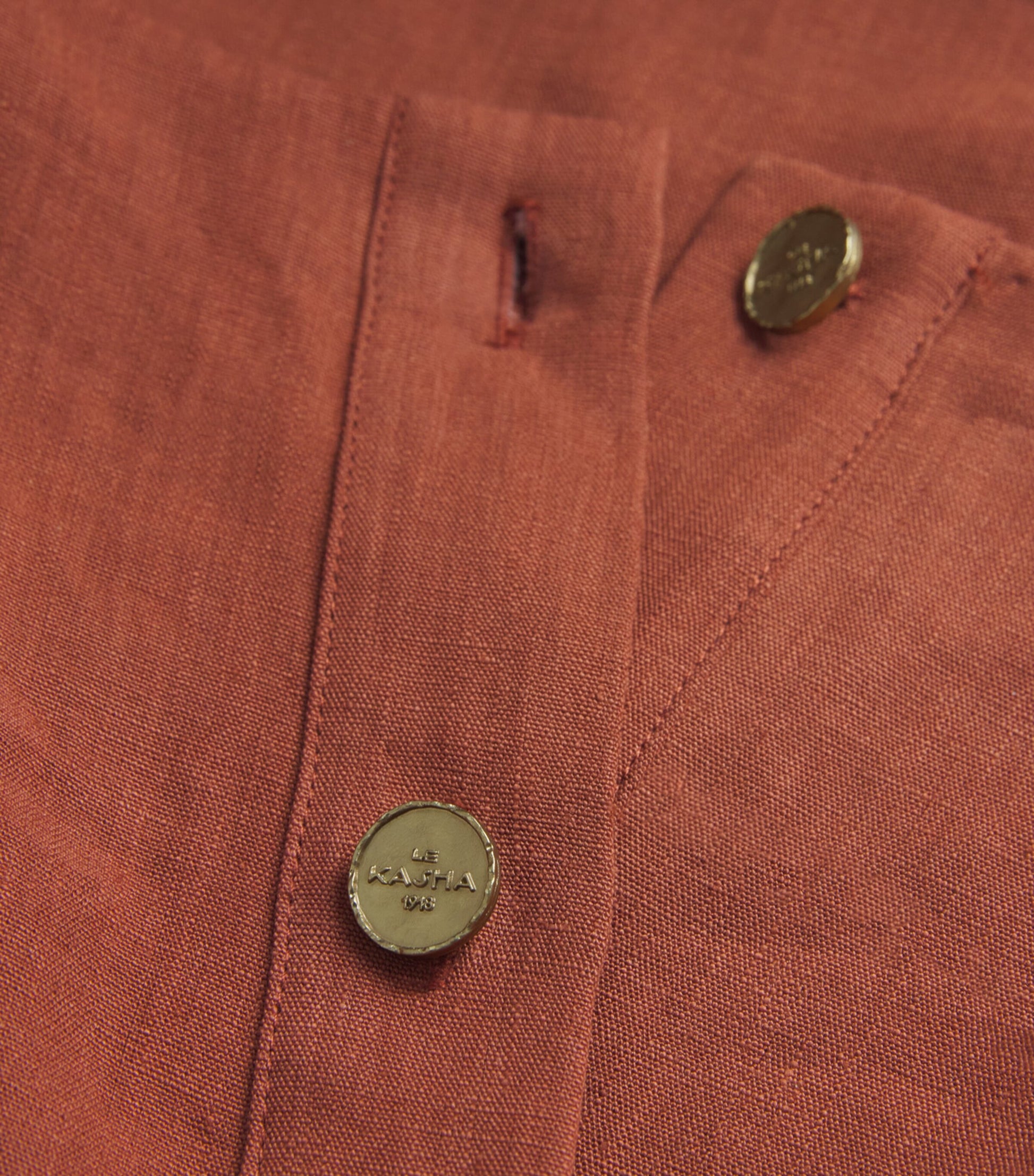 Le Kasha Red Linen Coin-Detail Tamra Crop Top