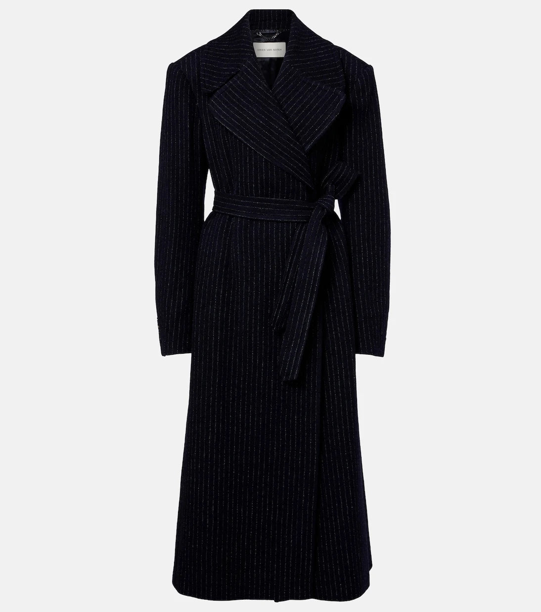 Dries Van Noten - Belted pinstriped wool coat
