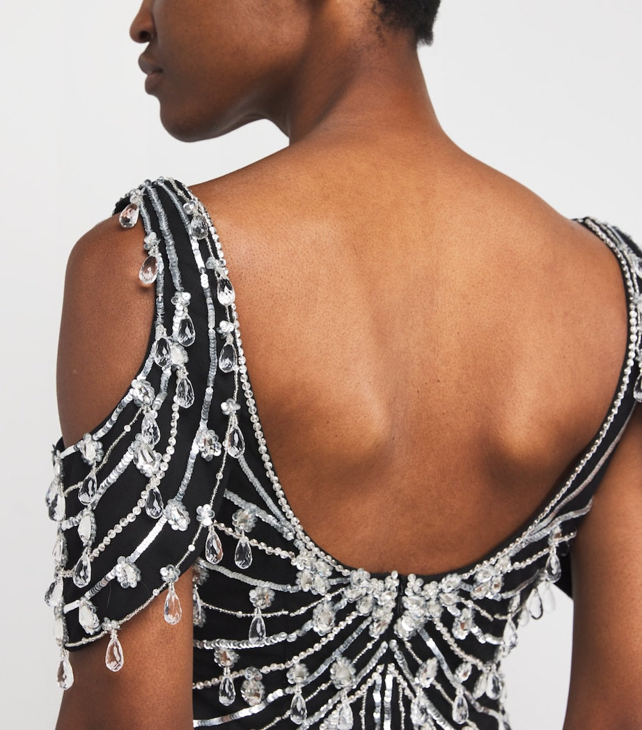 Pamella Roland Black Crystal-Embellished Gown