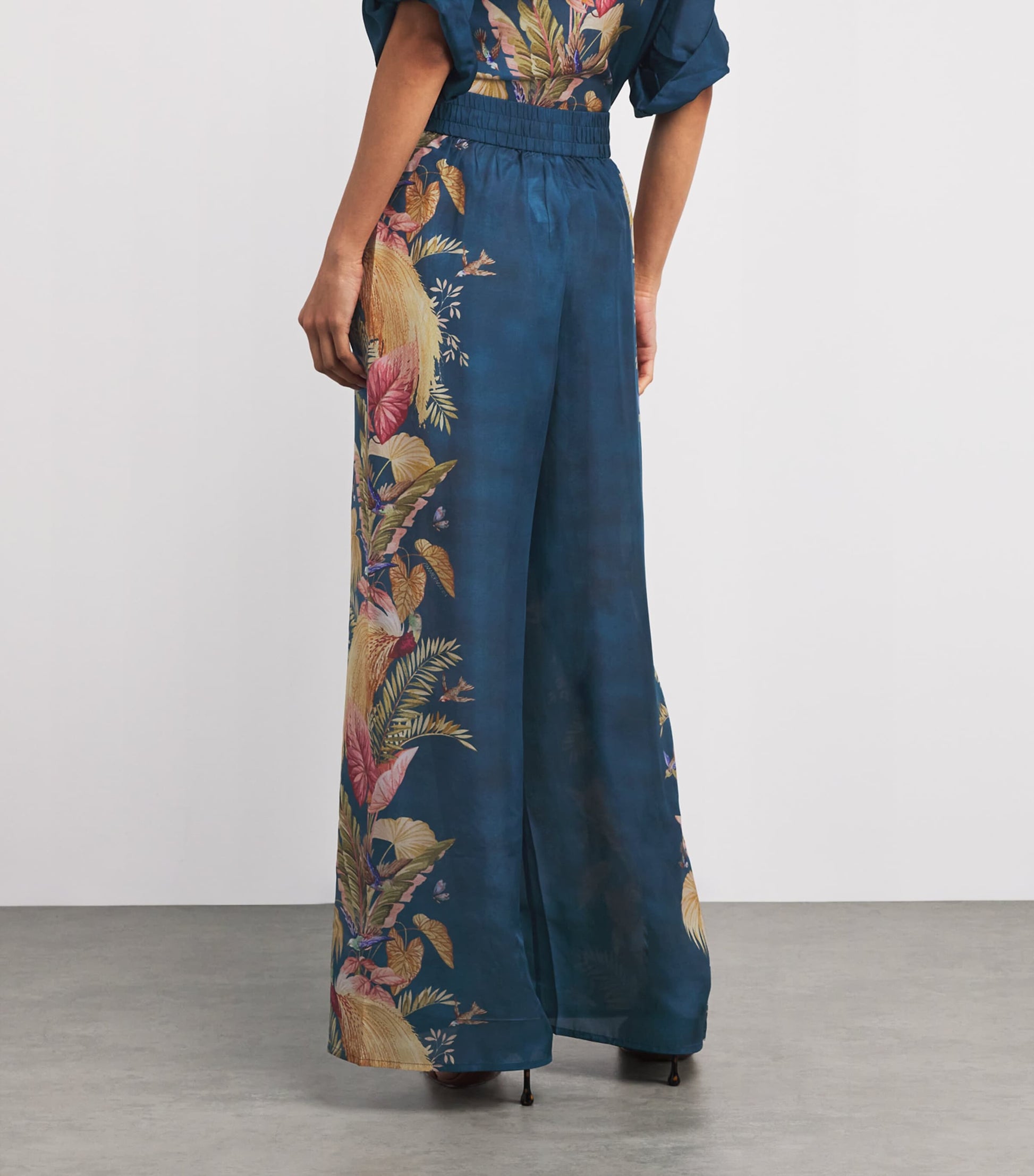 Navy Silk Printed Ascension Trousers