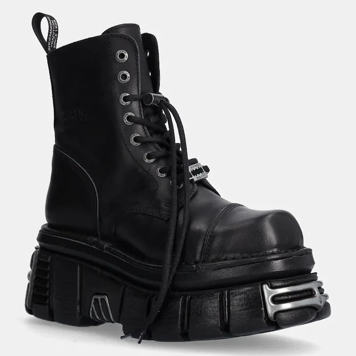 New Rock Nomada Negro + Tower Negro Acero E14 Deri Kısa Bot