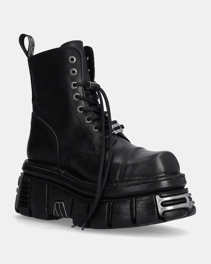 New Rock Nomada Negro + Tower Negro Acero E14 Deri Kısa Bot