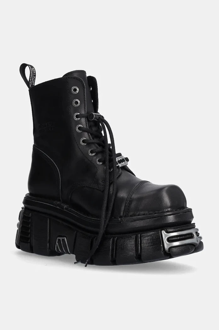 New Rock Nomada Negro + Tower Negro Acero E14 Deri Kısa Bot