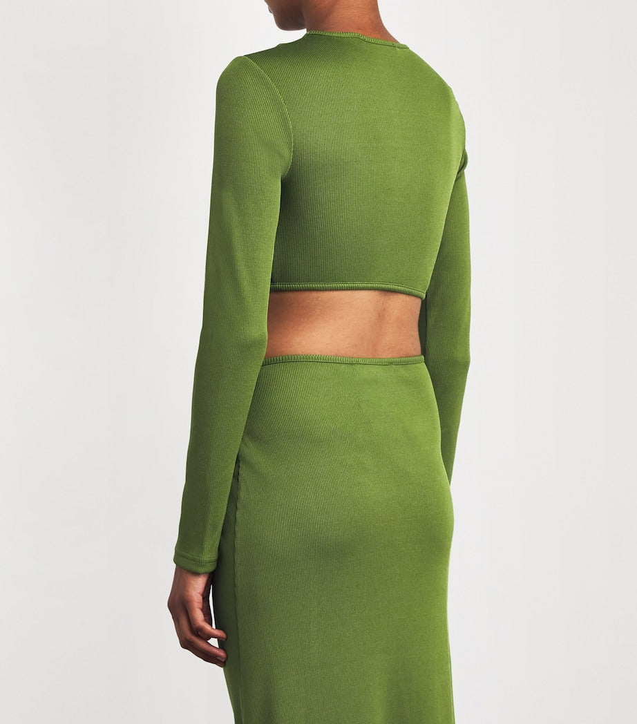 Green Pin-Gathered Crop Top