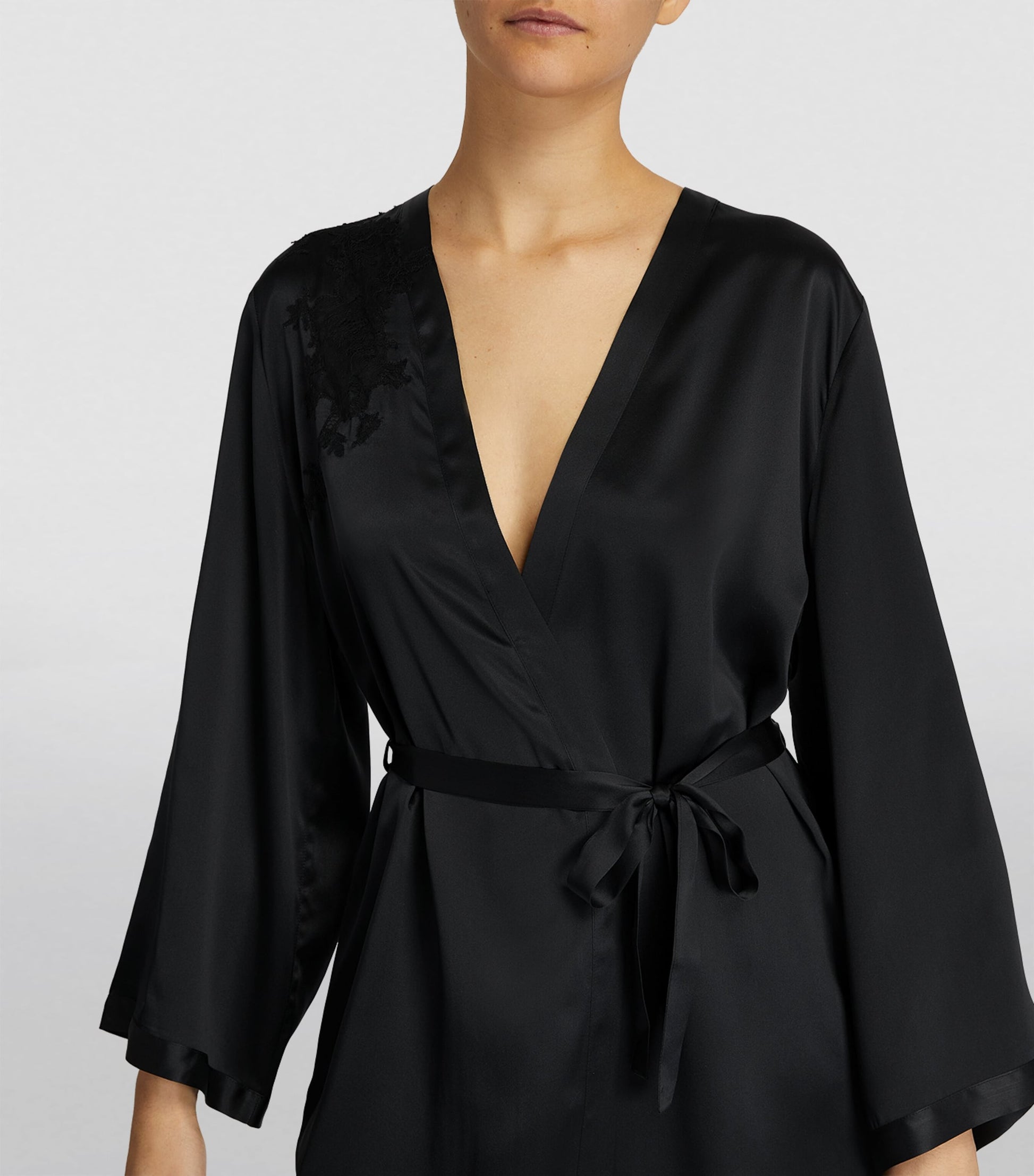 Black Silk Lace-Trim Robe