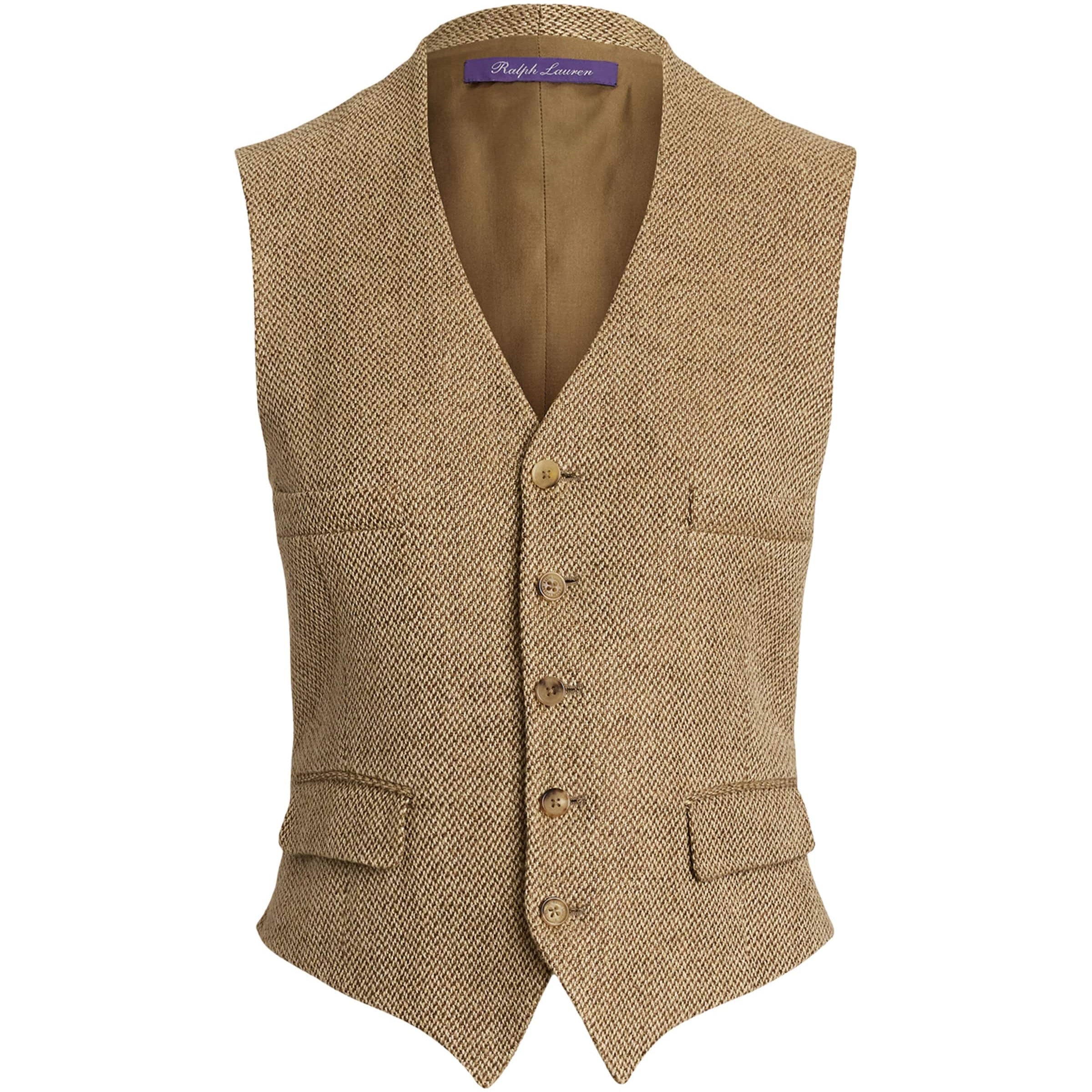 Ralph Lauren Collection Beige Linen Holland Barleycorn Tweed Waistcoat