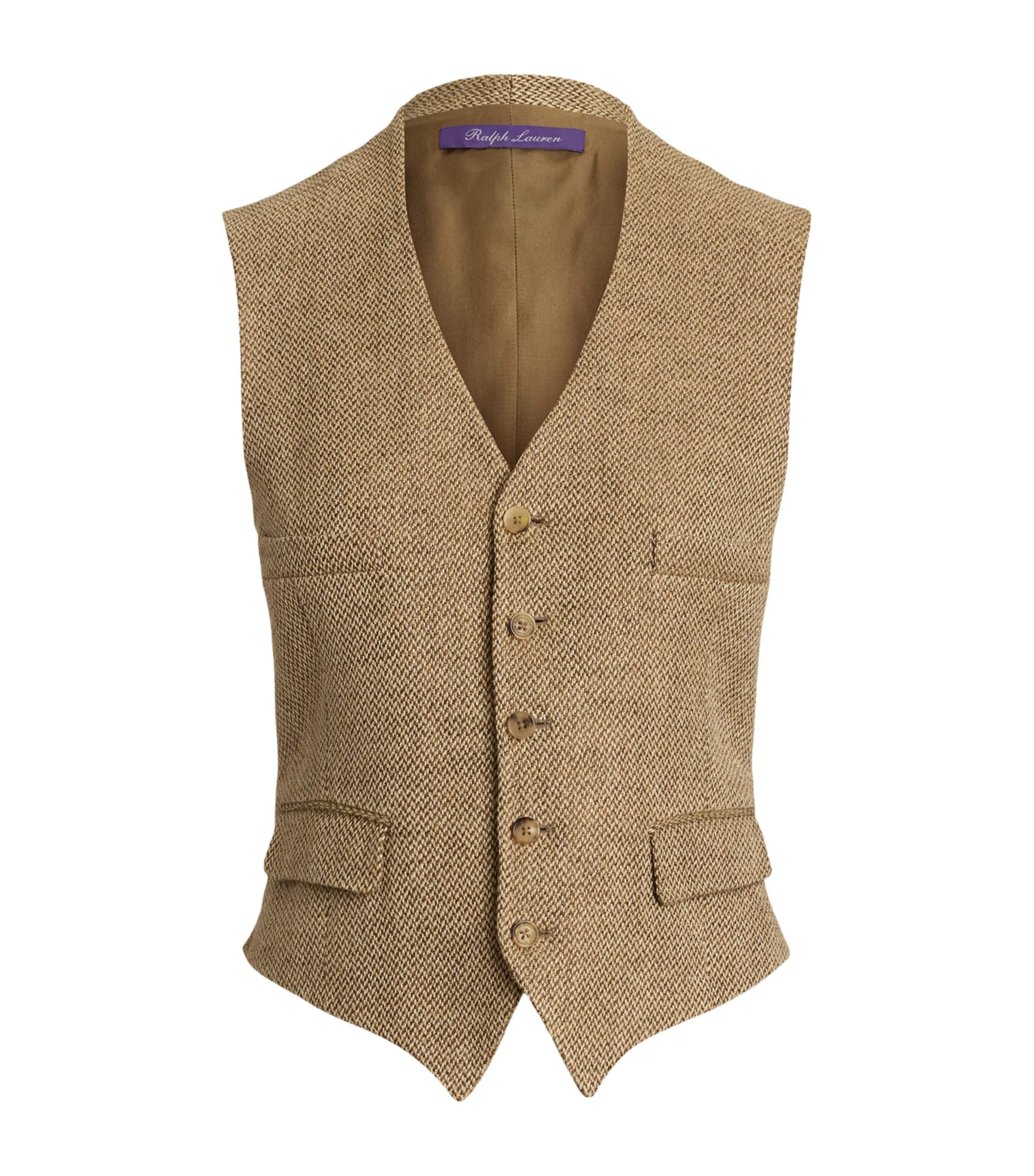 Ralph Lauren Collection Beige Linen Holland Barleycorn Tweed Waistcoat