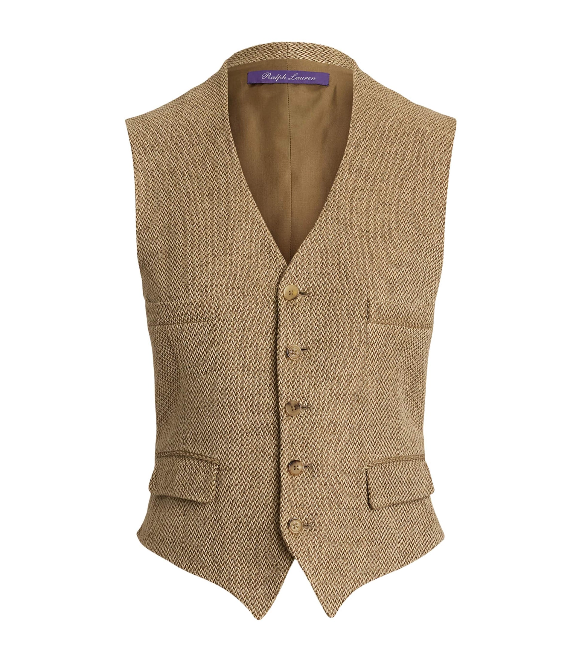Ralph Lauren Collection Beige Linen Holland Barleycorn Tweed Waistcoat