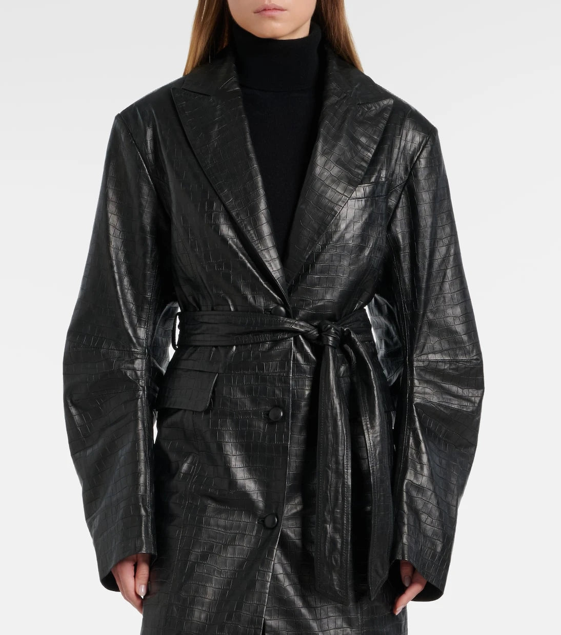 Rotate - Croc-effect leather coat