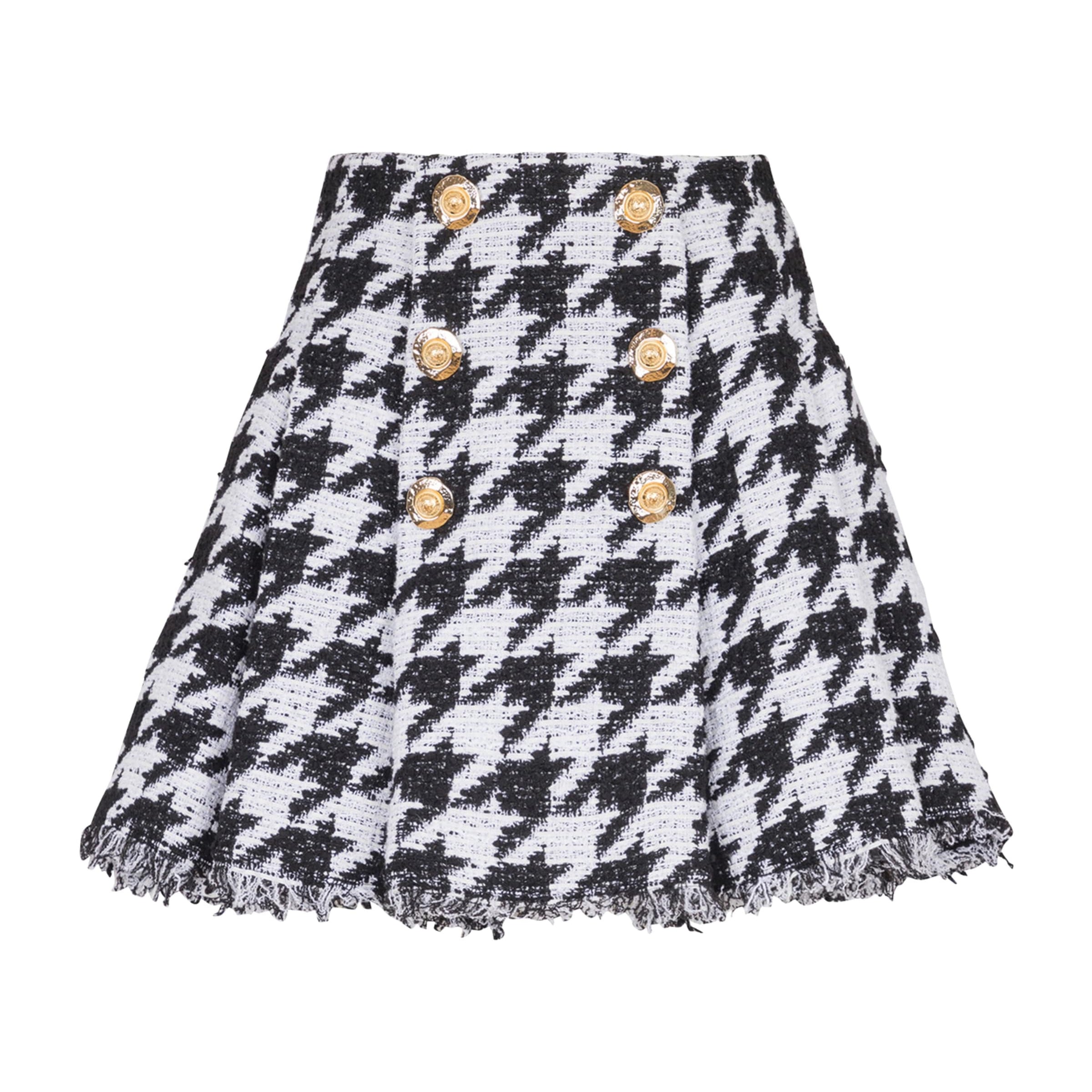 Black Tweed Pleated Mini Skirt