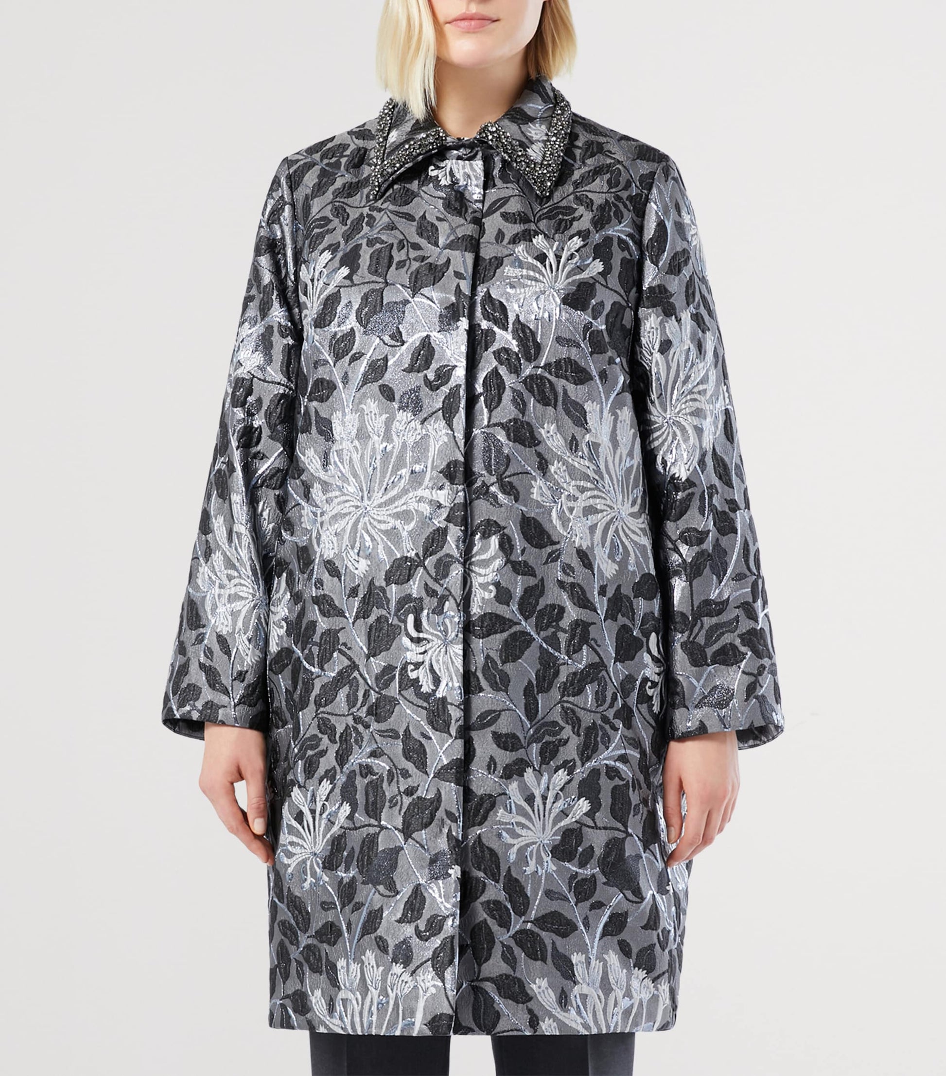Marina Rinaldi Grey Brocade Embellished Coat