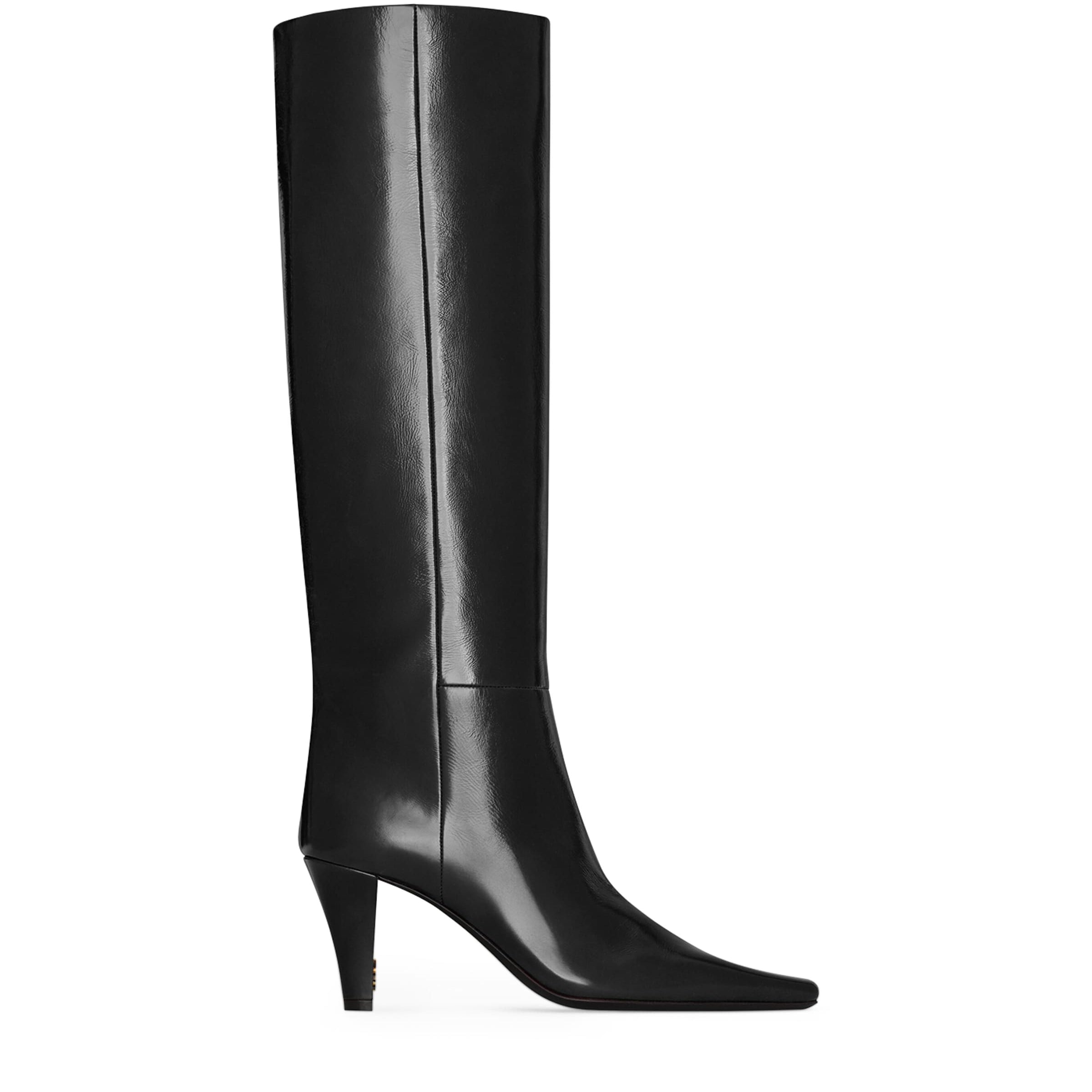 Saint Laurent Black Patent Leather Jill Knee-High Boots 75
