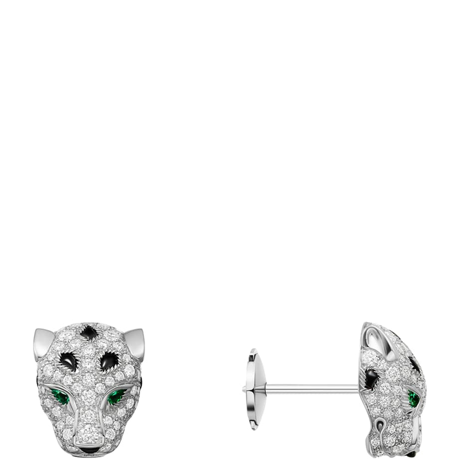 White Gold, Diamond, Emerald and Onyx Panthère de Cartier Earrings