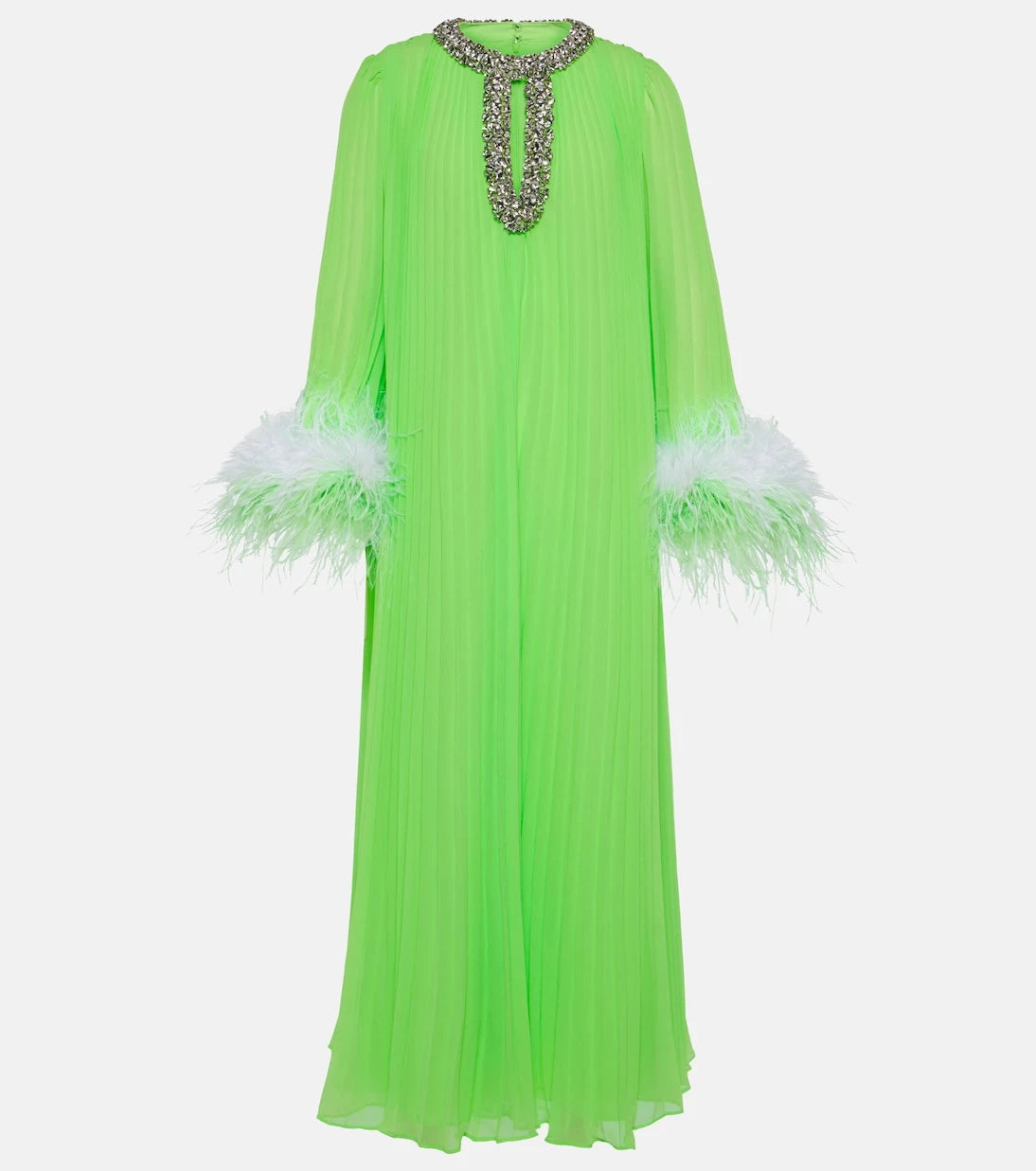 Self-Portrait - Pleated feather-trimmed chiffon gown