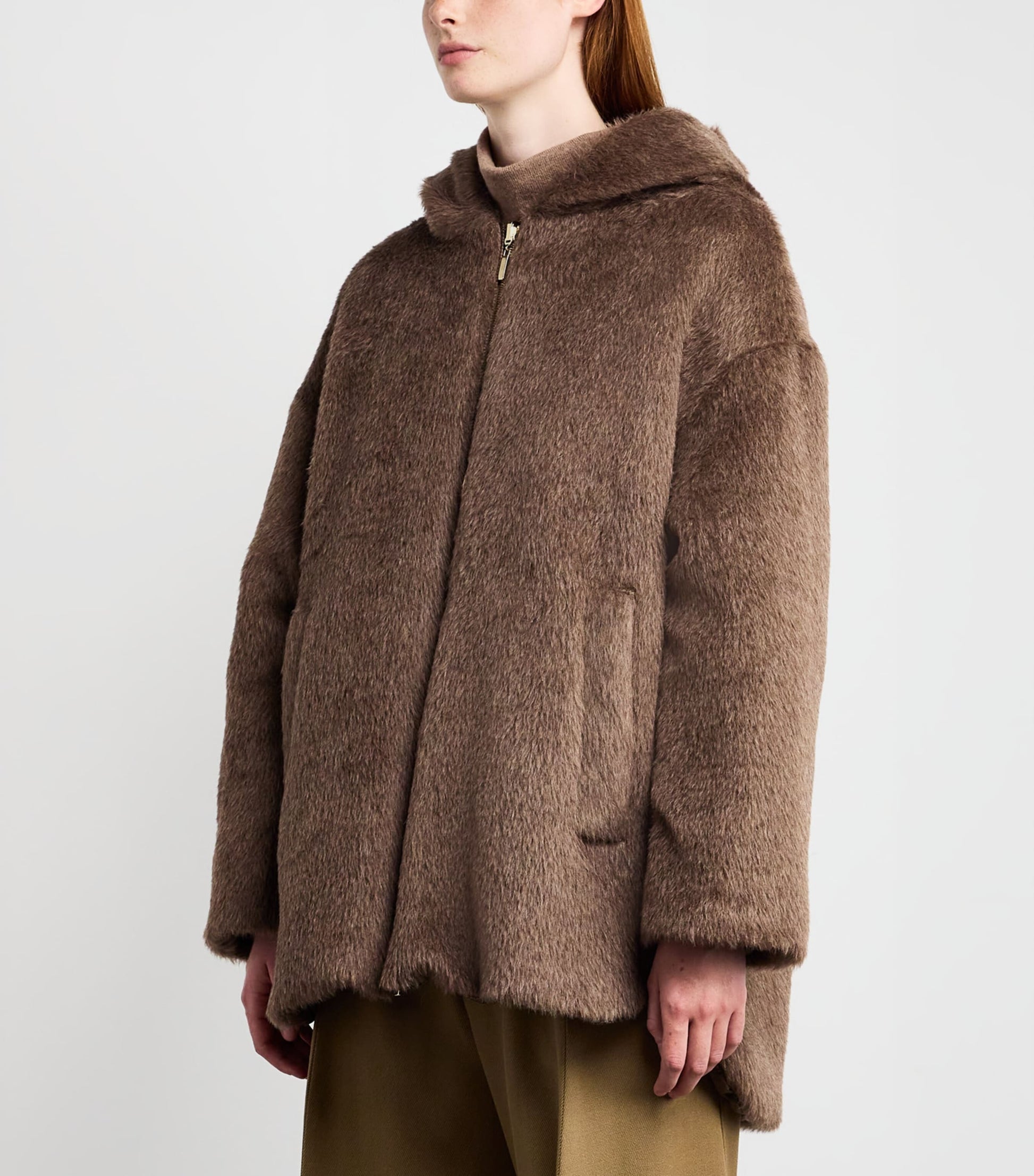 Max Mara Brown Down, Faux Fur and Water-Repellent Reversible Jacket