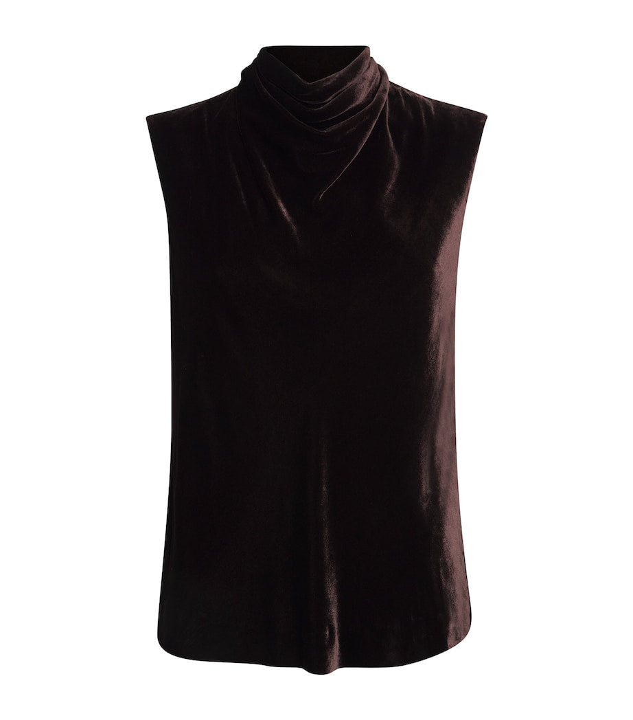 ME+EM Brown Velvet Cowl-Neck Top