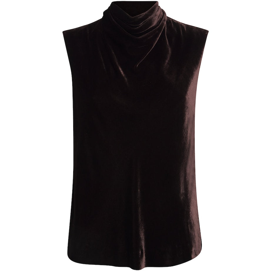 ME+EM Brown Velvet Cowl-Neck Top