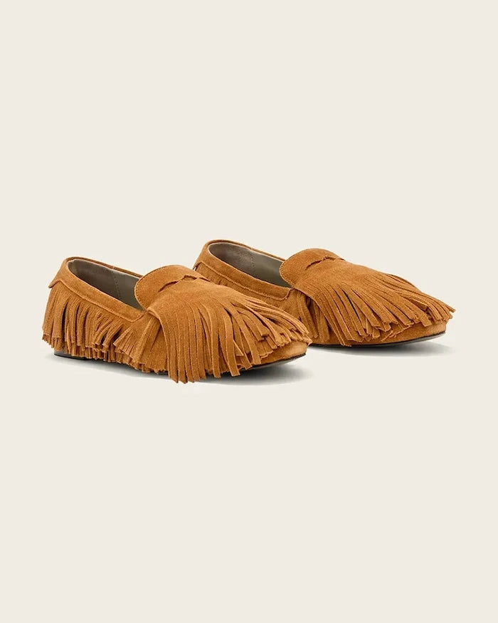 AllSaints kadın süet mokasen Sandy Fringe Loafer