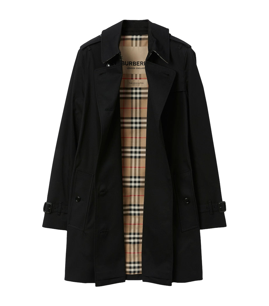 Burberry Black Cotton Short Kensington Heritage Trench Coat