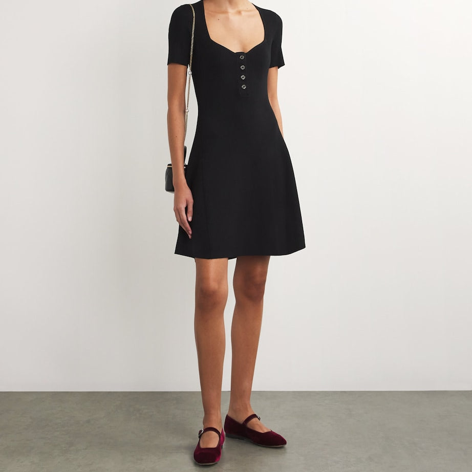 Maje Black Rib-Knit Mini Dress