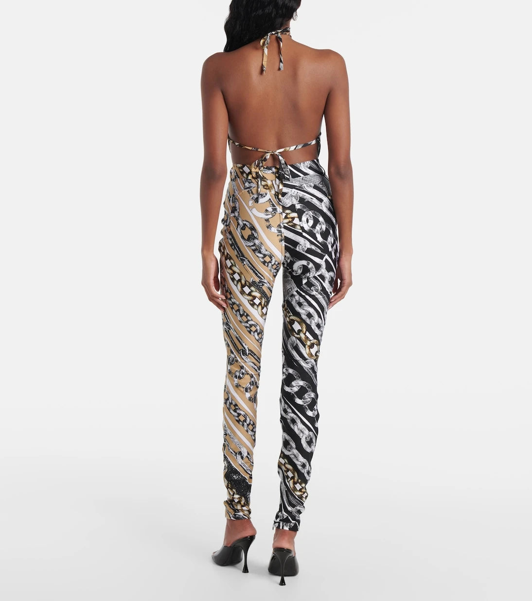 Area - Printed embellished halter-neck crop top