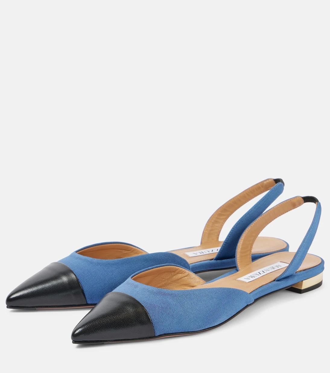 Aquazzura - Milanese leather-trimmed slingback flats