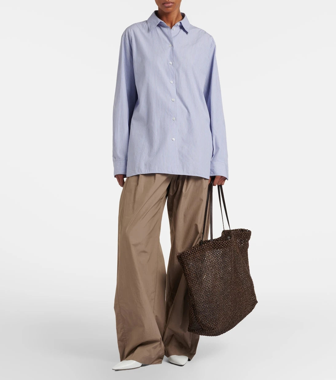 The Row - Barn Medium leather-trimmed mesh tote bag