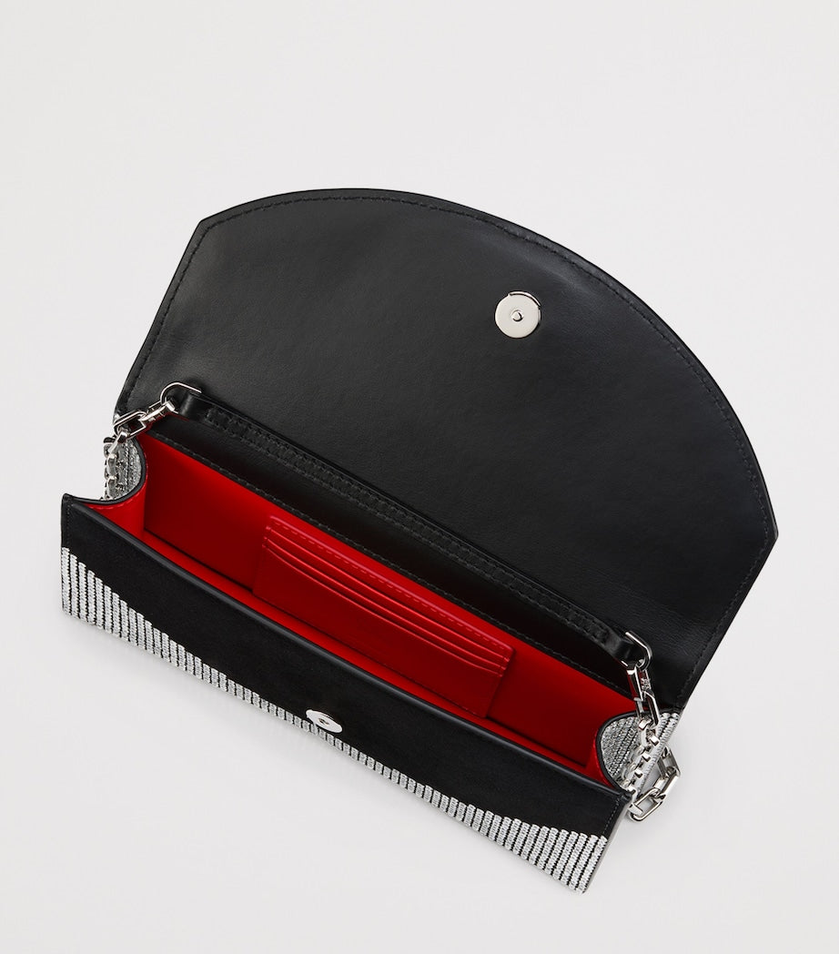 Black Loubi54 Leather Rhinestone Clutch Bag