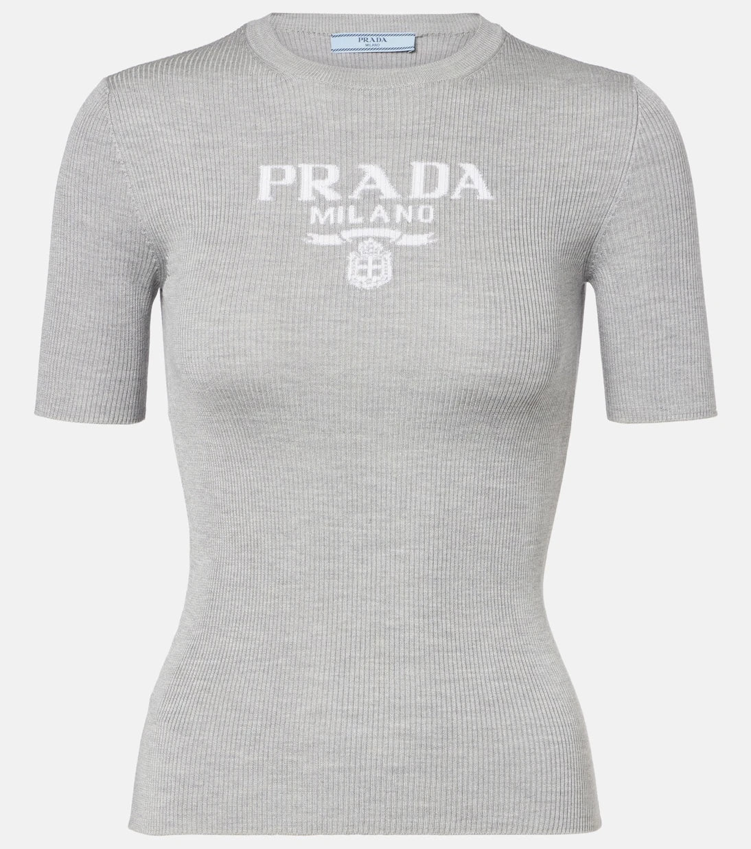 Prada - Logo ribbed-trim silk T-shirt