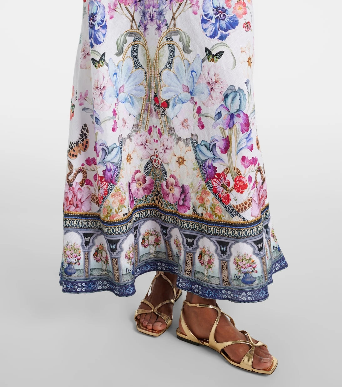 Camilla - Crystal-embellished linen slip dress