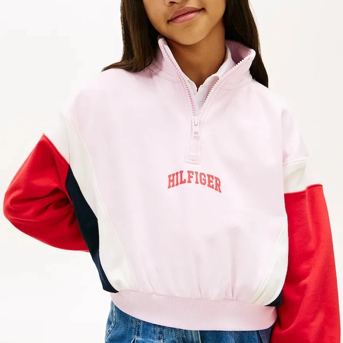 Tommy Hilfiger çocuklar için pamuk ve elastanlı fermuarlı sweatshirt