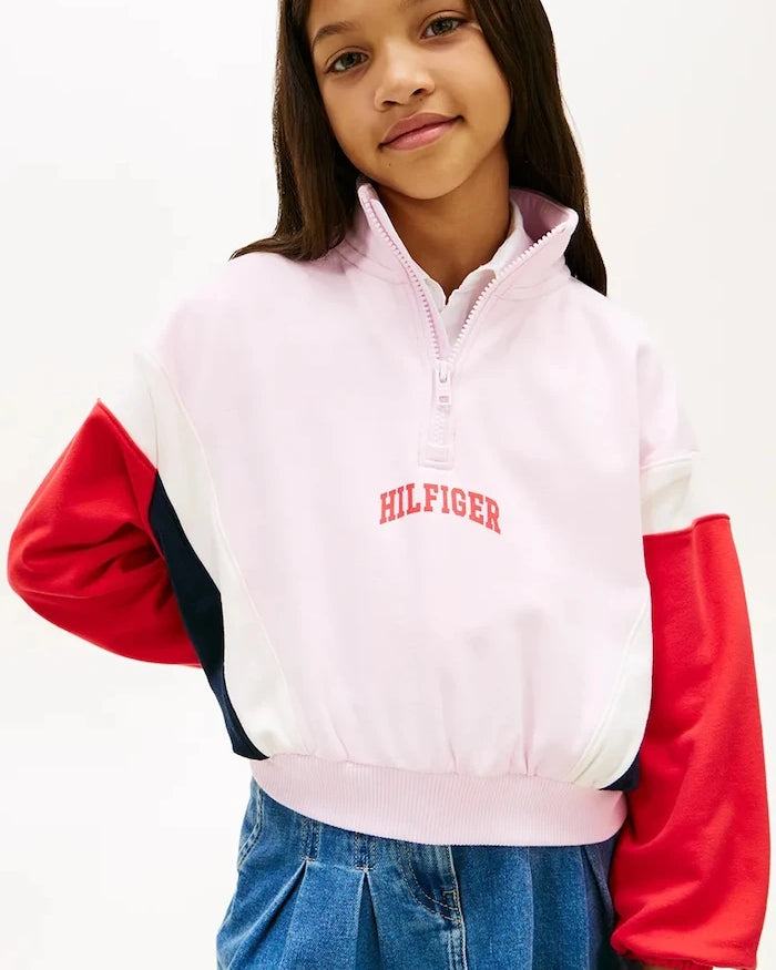 Tommy Hilfiger çocuklar için pamuk ve elastanlı fermuarlı sweatshirt