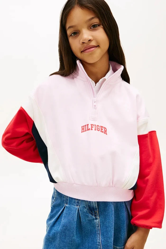 Tommy Hilfiger çocuklar için pamuk ve elastanlı fermuarlı sweatshirt
