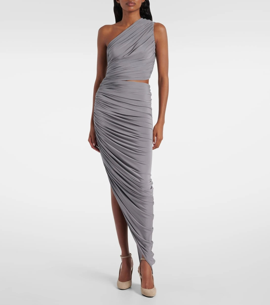 Alaïa - فستان ماكسي جيرسيه مكشكش غير متماثل