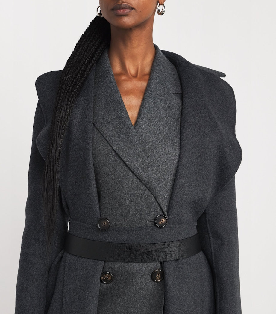 Grey Virgin Wool Wrap Coat