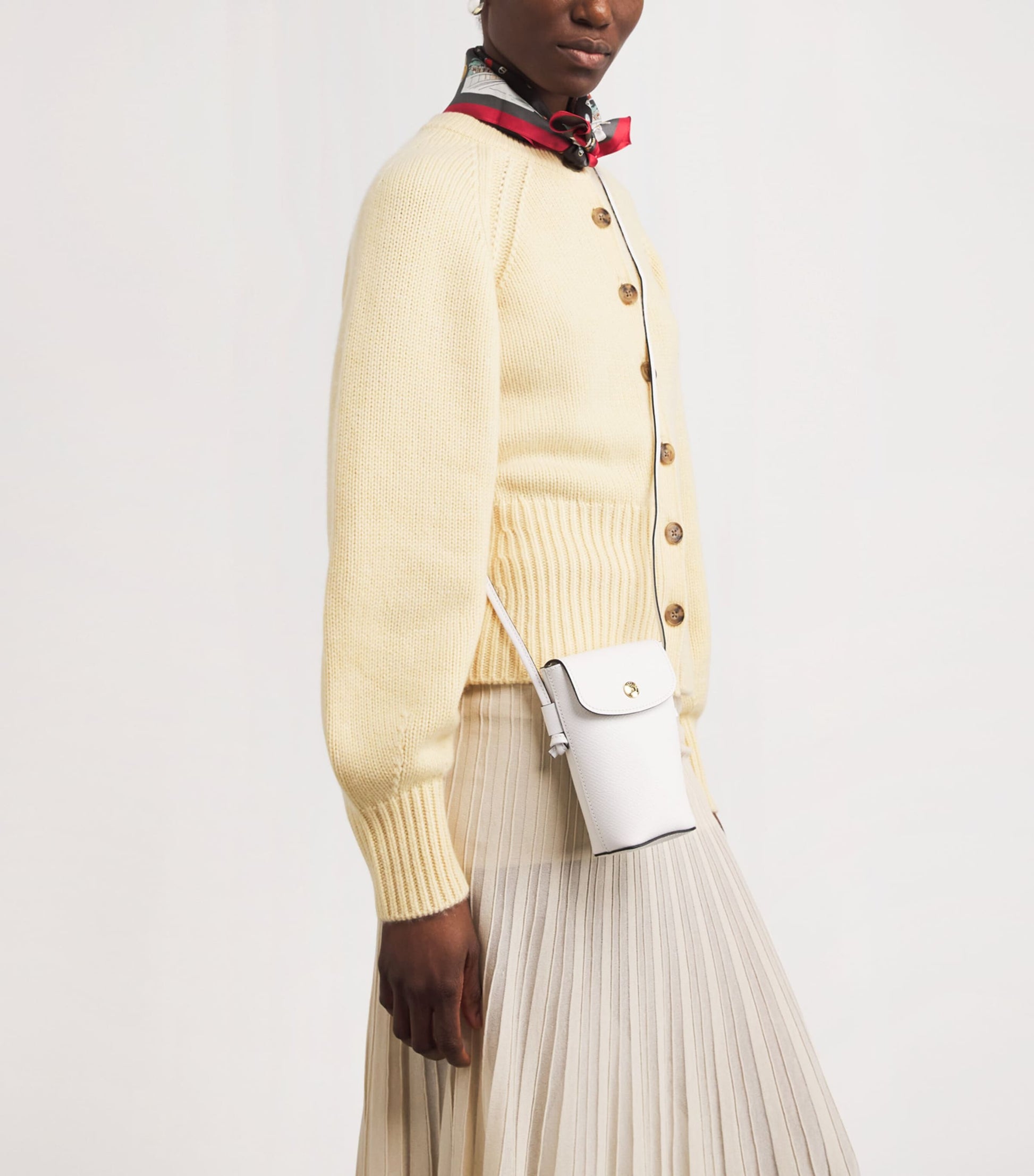 Longchamp White Leather Épure Phone Case with Strap