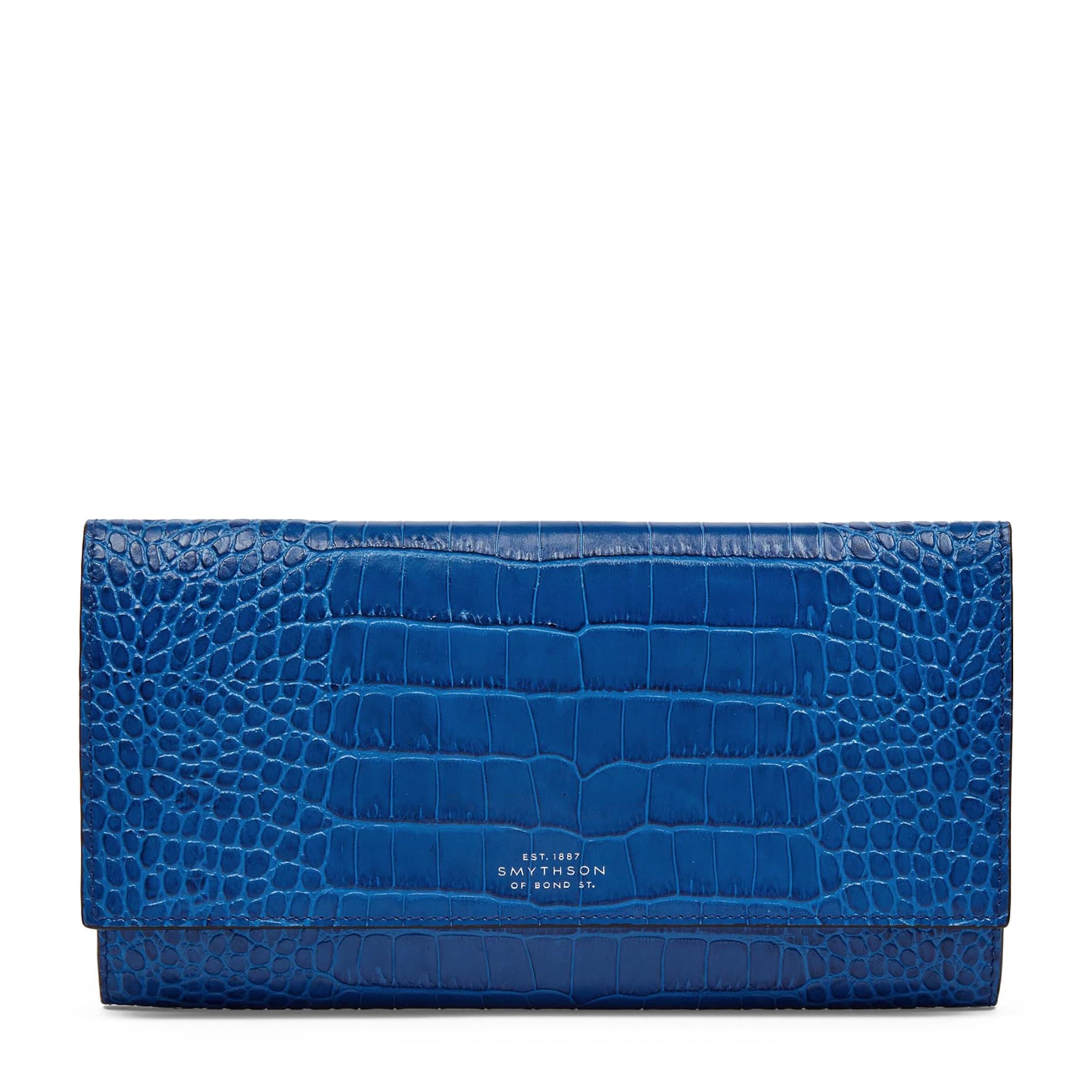 Blue Leather Croc-Embossed Marshall Travel Wallet