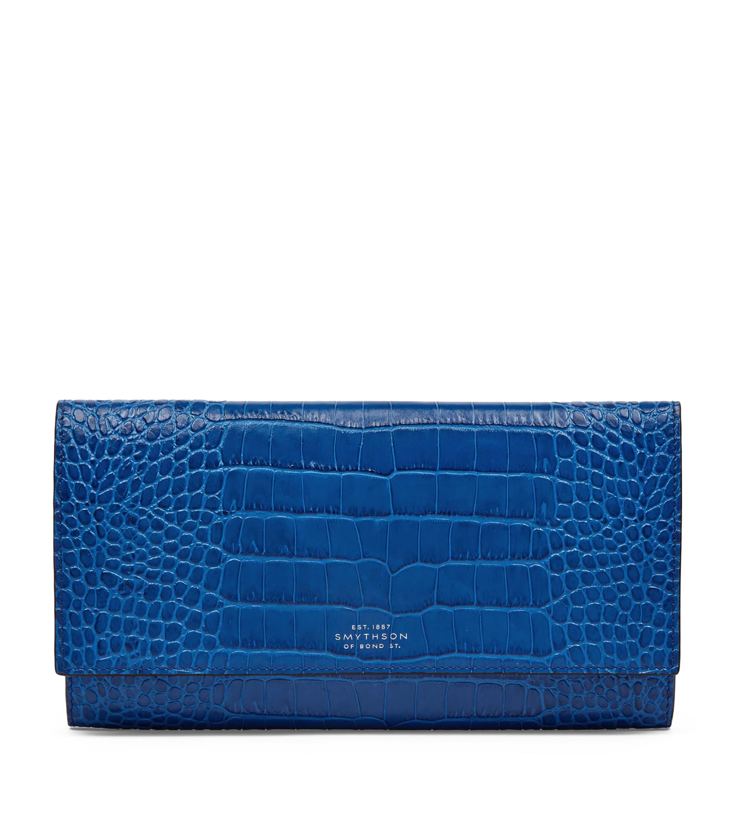 Blue Leather Croc-Embossed Marshall Travel Wallet